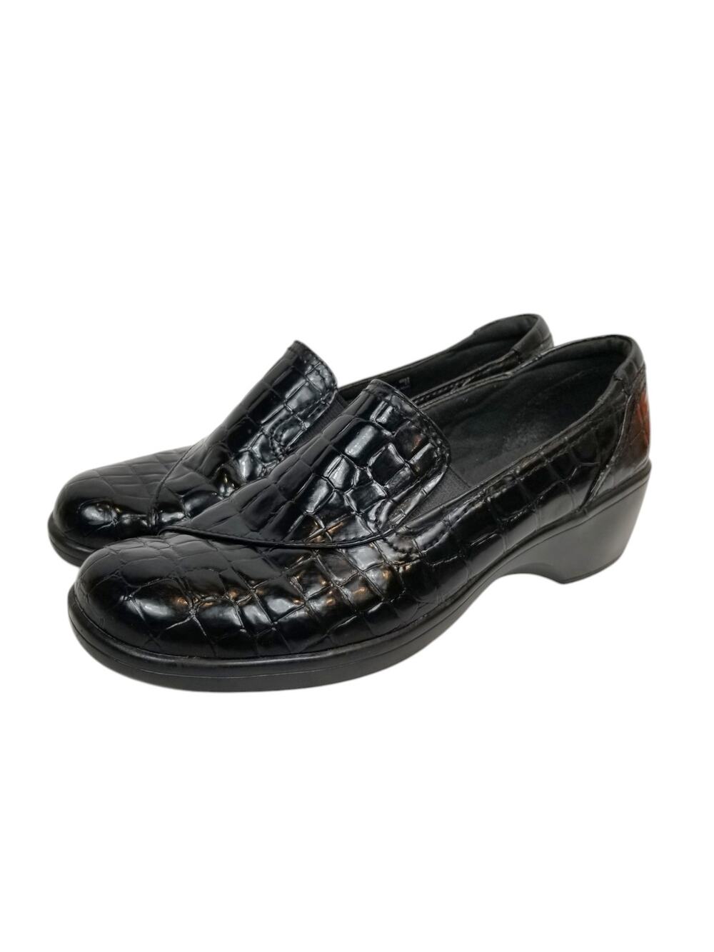 Clarks Bendables Faux Patent Leather Croc Embossed Slip On Wedge Heel Loafers 7